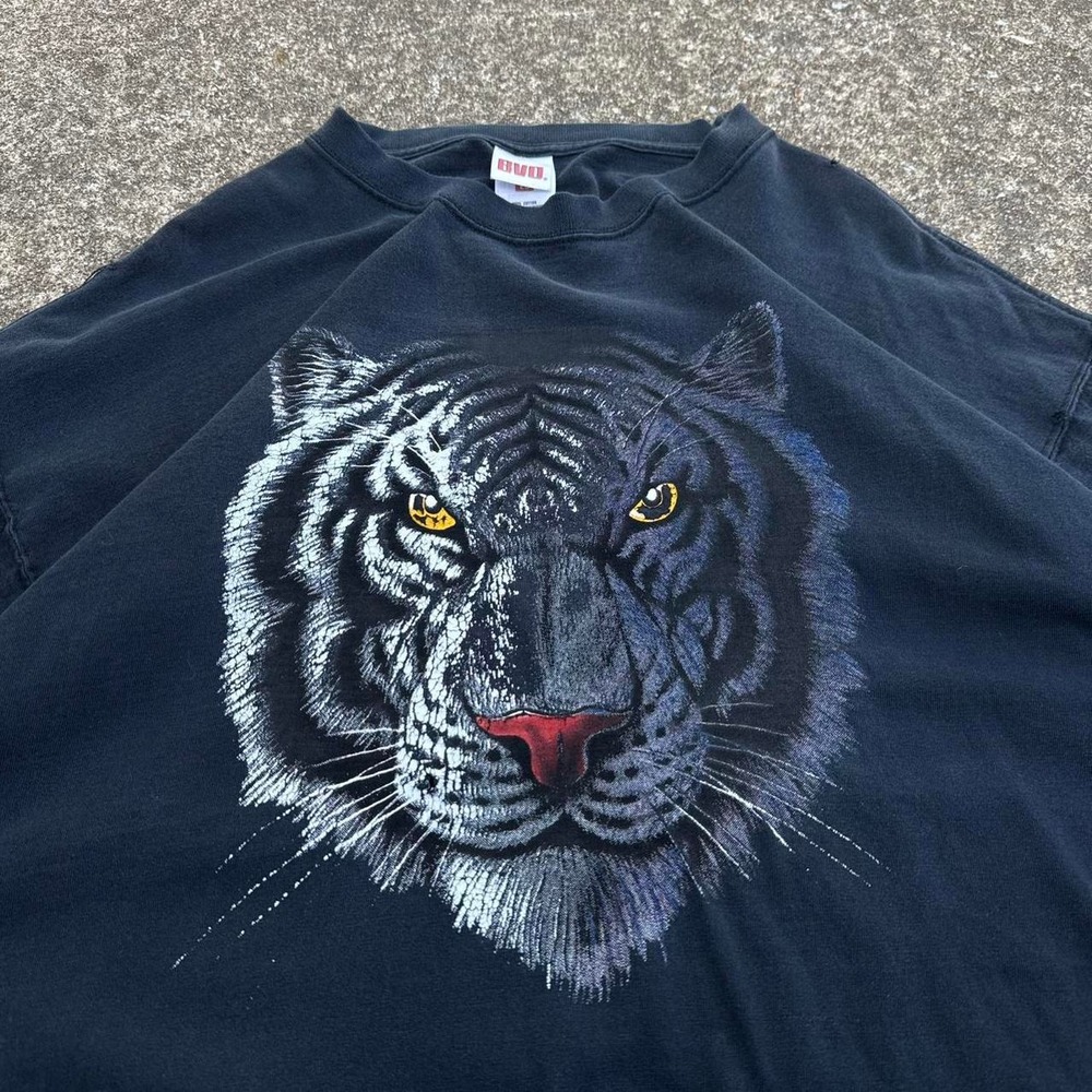 Vintage 90s BVD Tiger Face Graphic T Shirt Y2K Streetwear Black XL (d2)